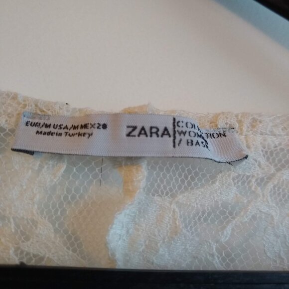 ZARA off white Elegant Sheer Floral-Lace dress NWOT - Picture 6 of 7